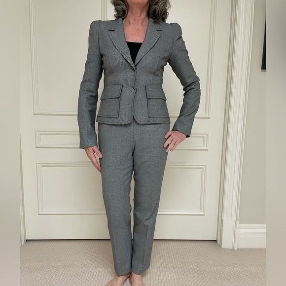 Multi print grey suiting with notched collar, bootcut pants - Picture 1 of 13